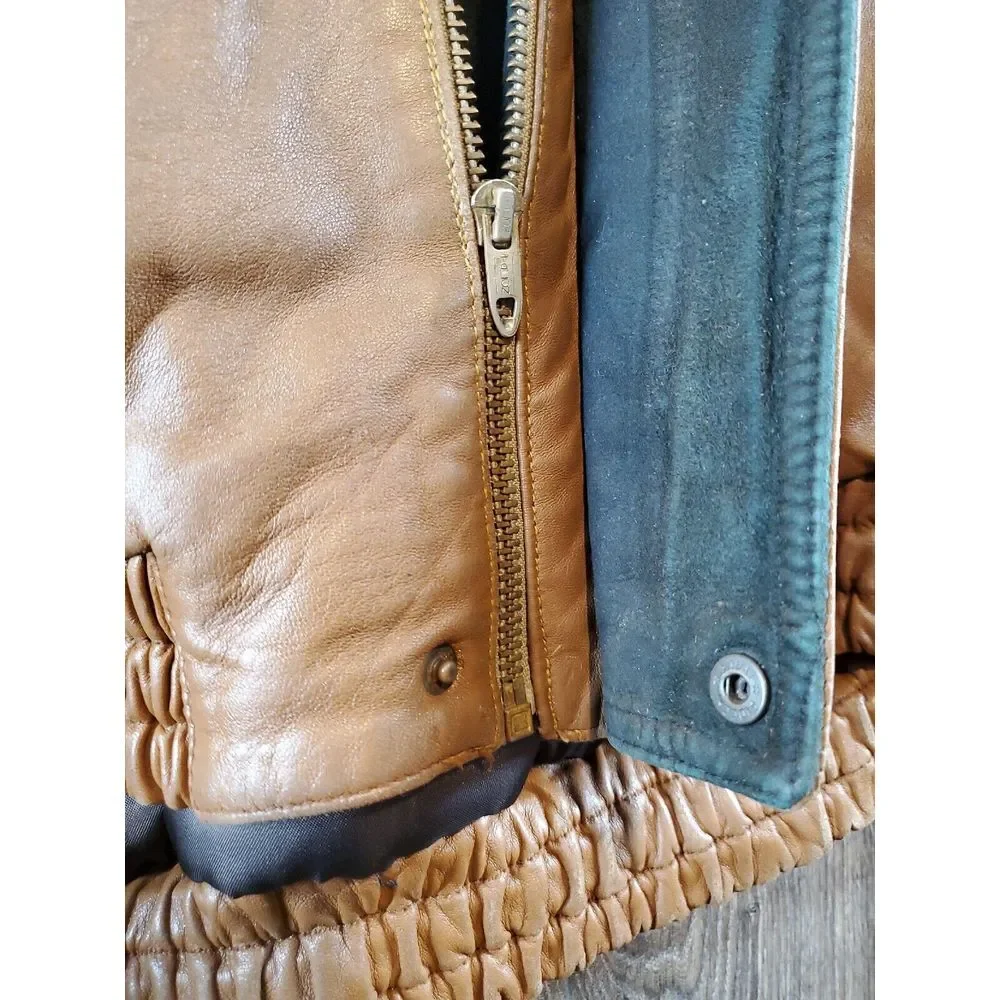 Vintage Bally Brown Leather Bomber‎ Jacket Size 40 Medium M RESTORED